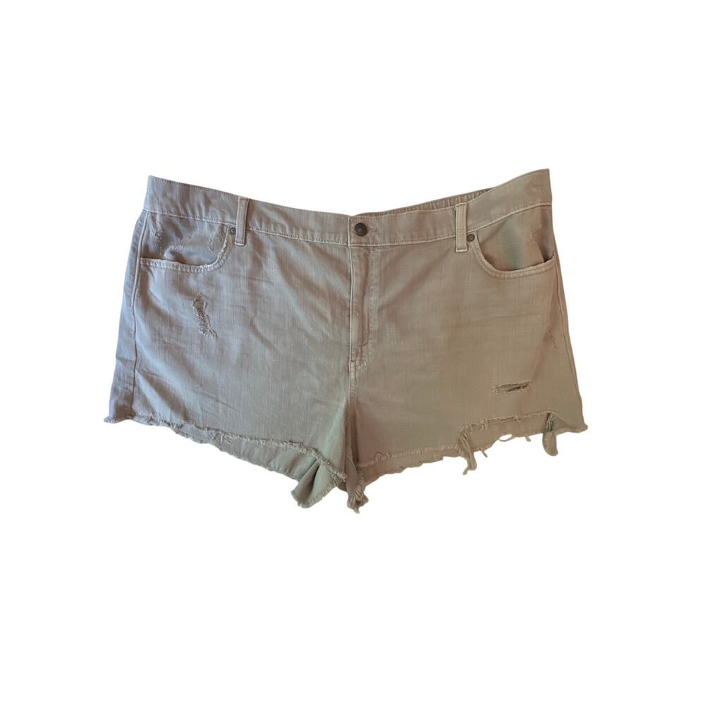 Aerie Distressed Cut Off Denim Shorts Sage Green High Waisted Raw Hem NWT XXL